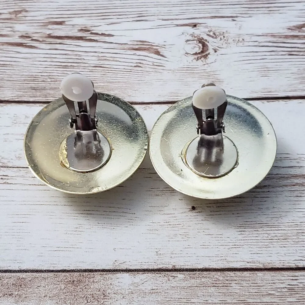 Vintage Clip On Earrings - Large Yellow with Gold Tone Fancy Halo Statement